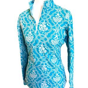 IBKUL Blue Turquoise Mock Long Sleeve Top 1/4 Zipper 50 SPF Womens XS MSRP $100
